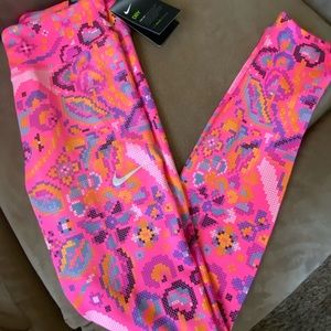Nike Women's Print Pink Leggings- Size Medium